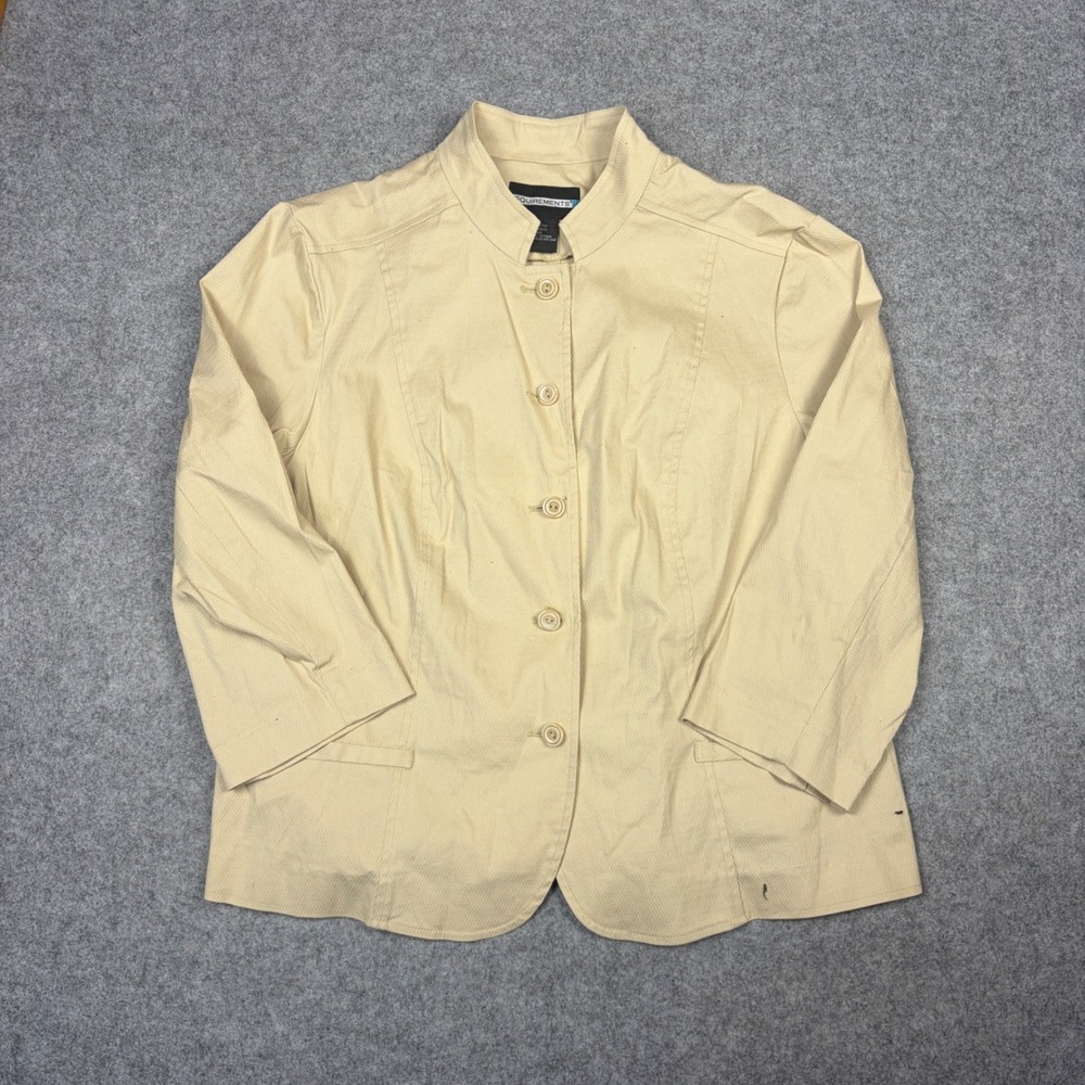 Requirements Womens XL Tan Textured Mandarin Collar 3/4 Sleeve Button Up Jacket